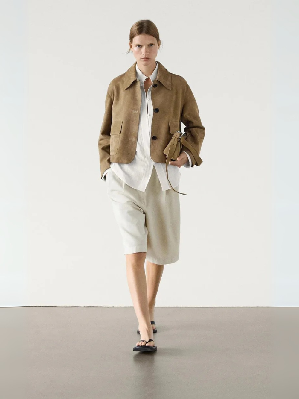 Borstad Mikrofiber Jacka – kort – knäppning – brun jacka – damjacka-Mira Lina