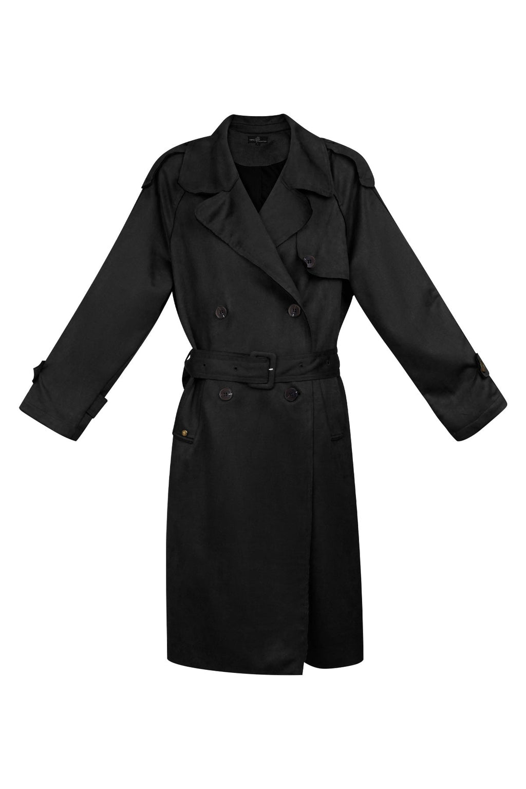 Borstad mikrofiber Trenchcoat | Medellång | Höst | Dubbelknäppt trenchcoat | Trenchcoat för damer-Mira Lina
