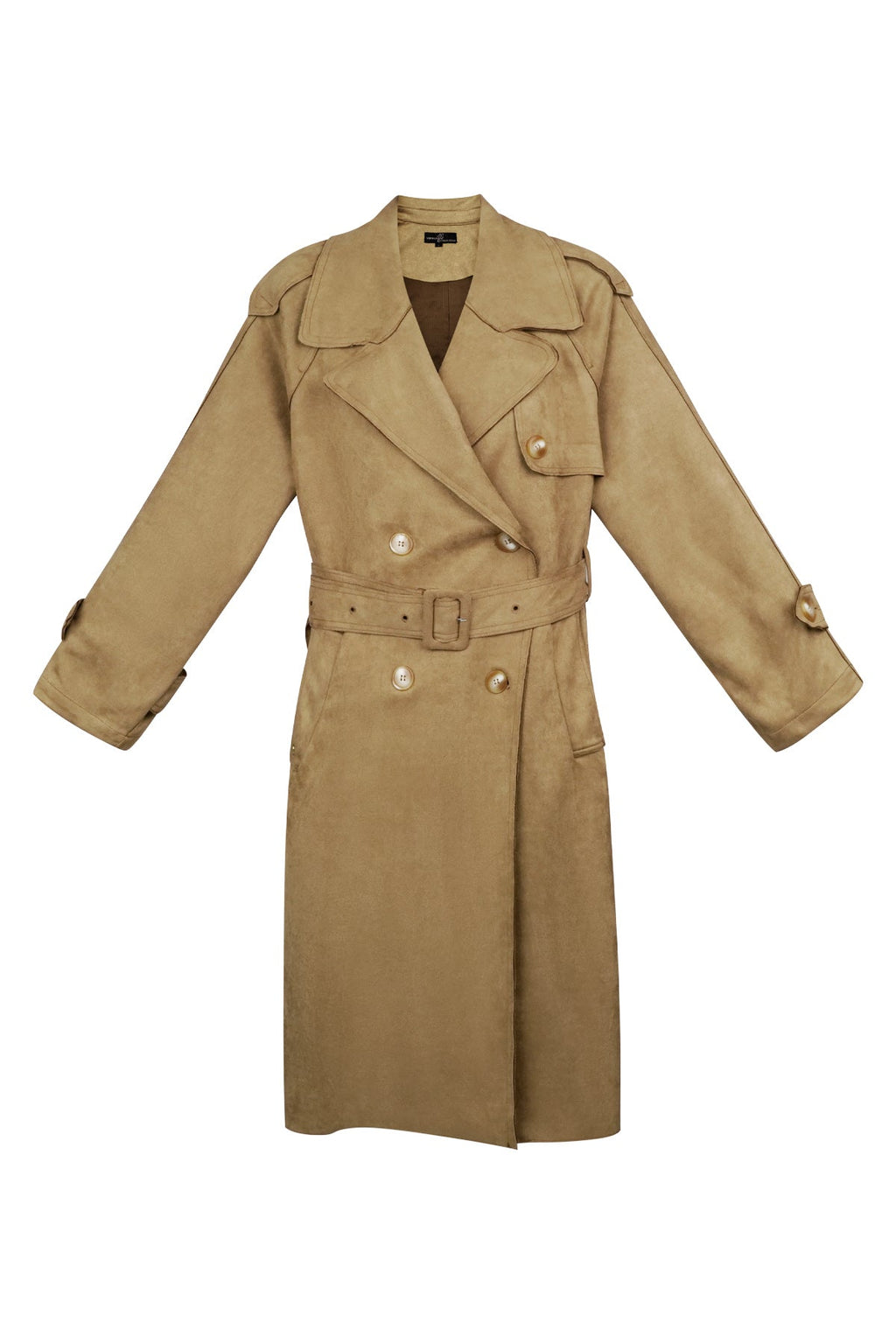 Borstad mikrofiber Trenchcoat | Medellång | Höst | Dubbelknäppt trenchcoat | Trenchcoat för damer-Mira Lina