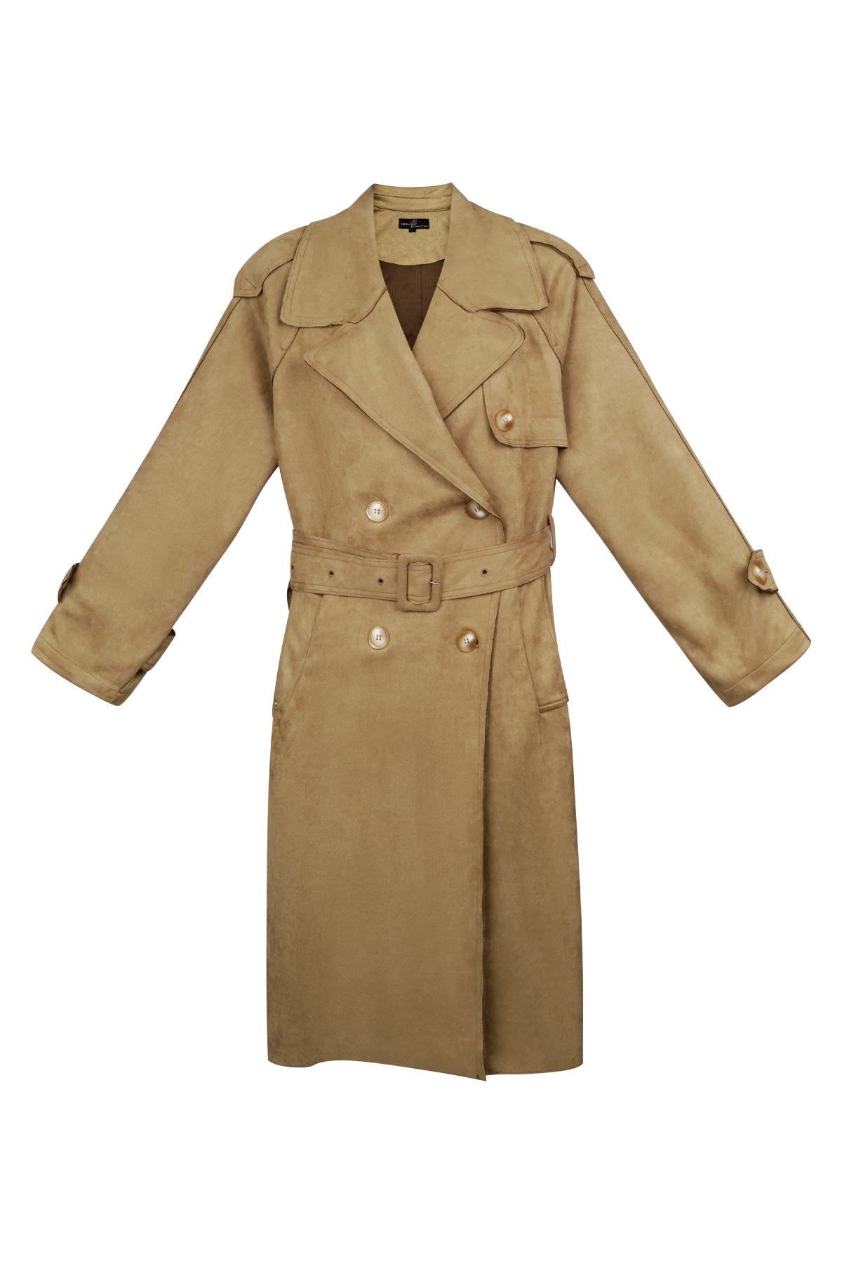 Borstad mikrofiber Trenchcoat | Medellång | Höst | Dubbelknäppt trenchcoat | Trenchcoat för damer-Mira Lina