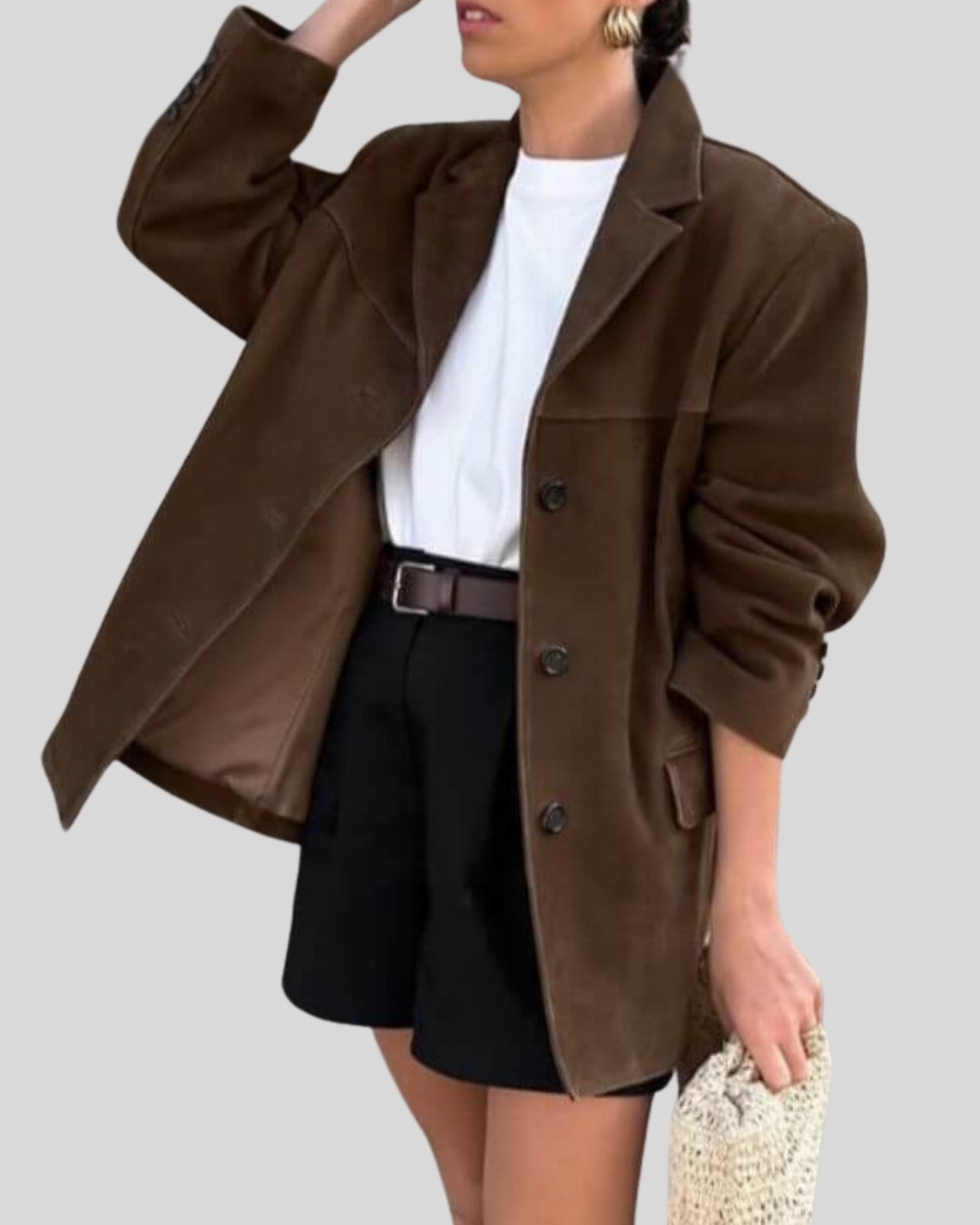 Borstad mikrofiber jacka | Brun | Vintage | Oversized blazer | Damjacka-Mira Lina