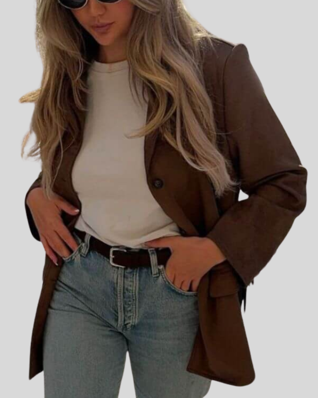 Borstad mikrofiber jacka | Brun | Vintage | Oversized blazer | Damjacka-Mira Lina