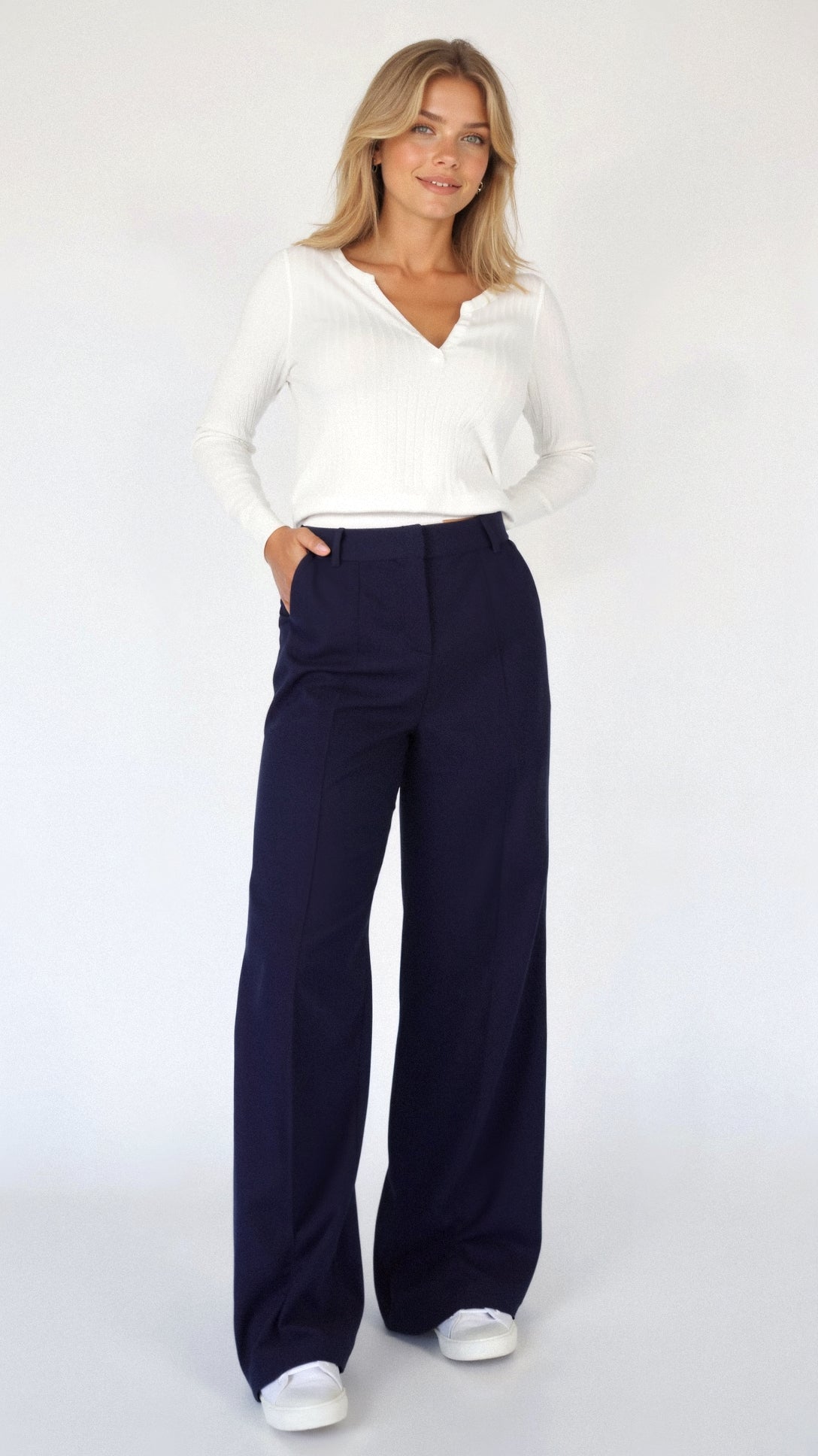 Byxor med vida ben | Bekväma | Hög midja | Slacks med vida ben | Byxor med vida ben för kvinnor-Mira Lina