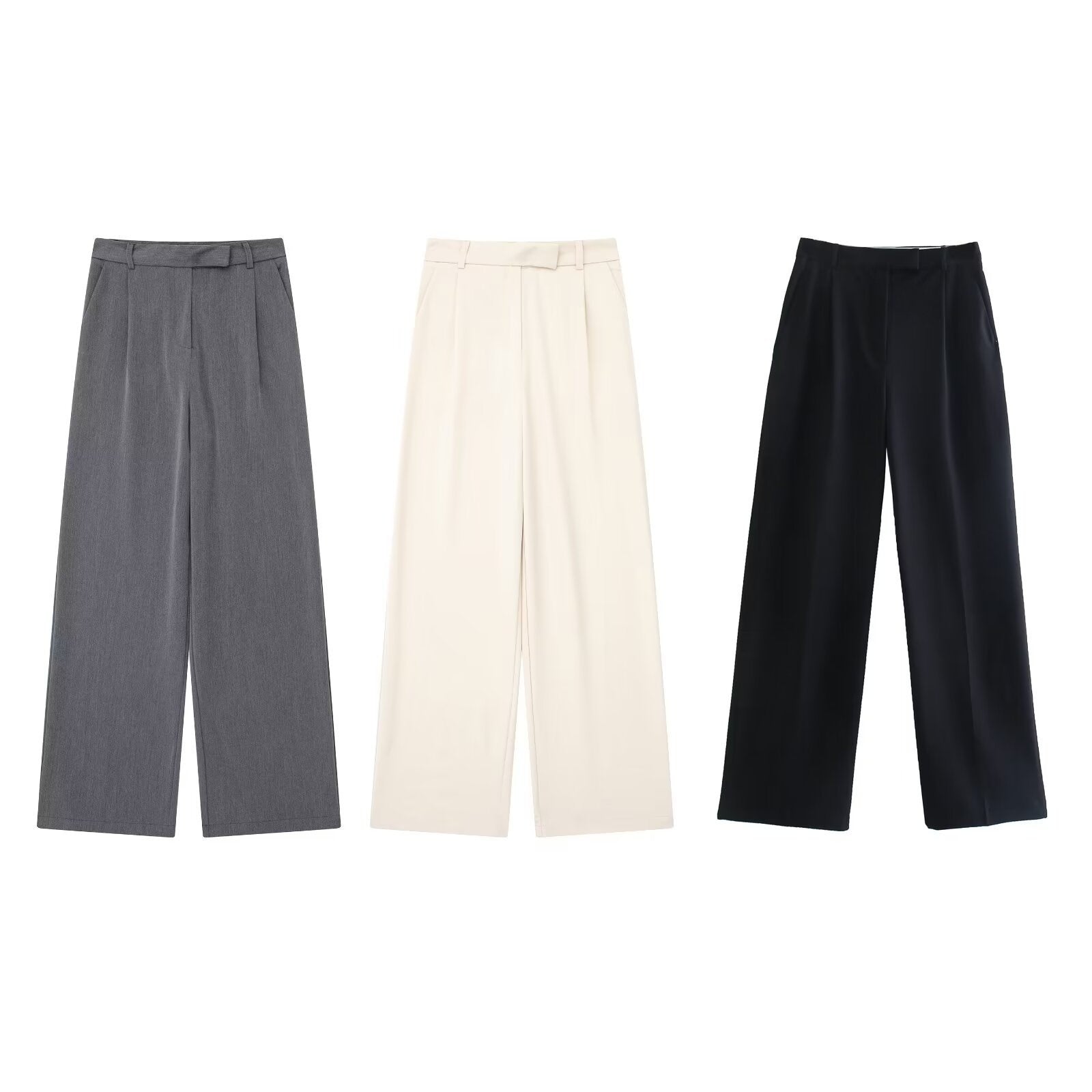 Byxor med vida ben - Hög midja - Lös passform - Slacks med vida ben - Byxor med vida ben för kvinnor-Mira Lina