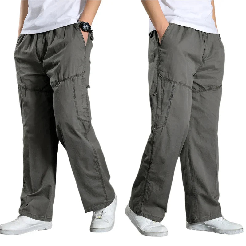 Cargobyxor | Raka ben | Naturfiberblandning | Löst sittande byxor | Herrksyntetmaterial med struktur-Mira Lina