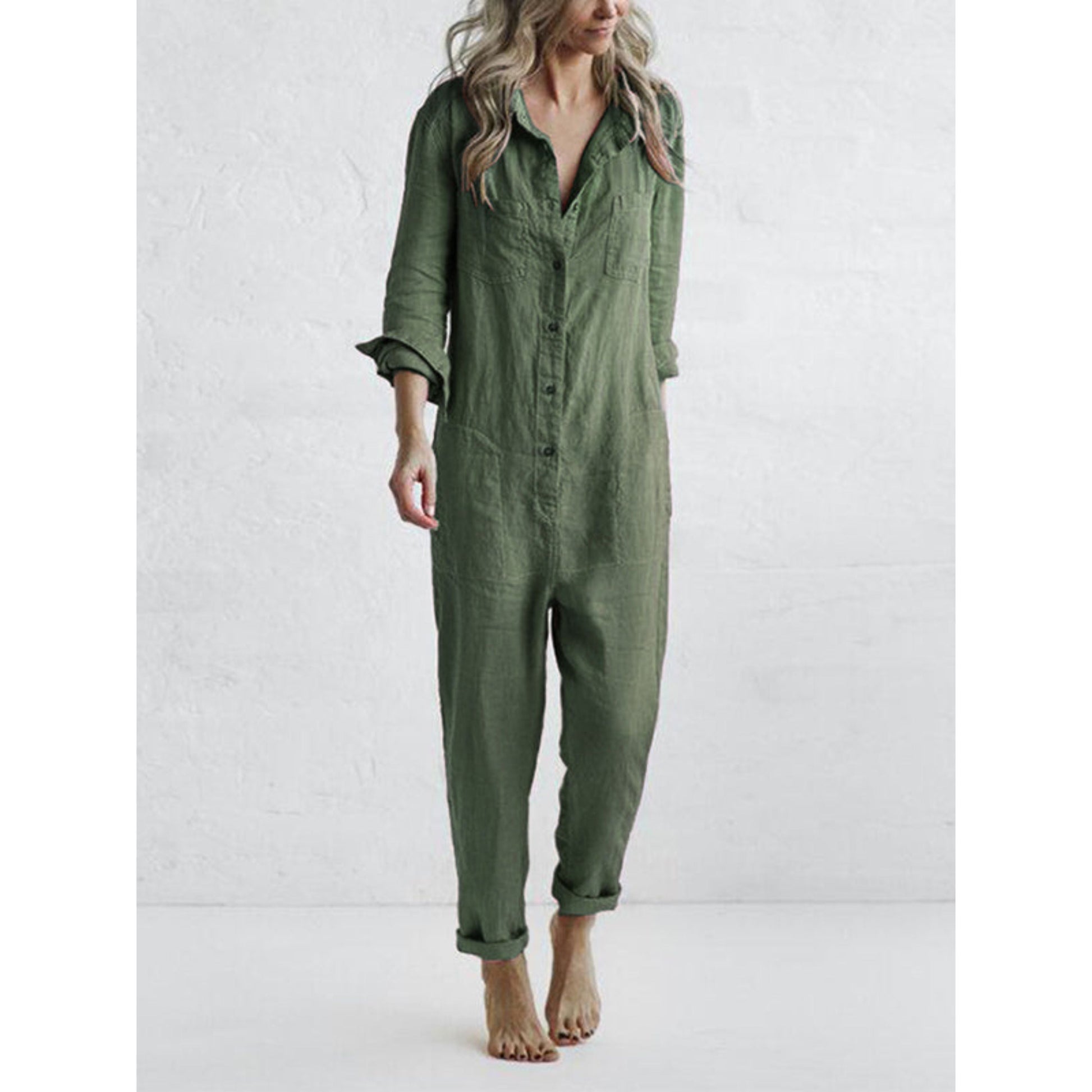 Casual Jumpsuit - Långärmad - Knäppt - Boilerdräkt - Jumpsuit för kvinnor-Mira Lina