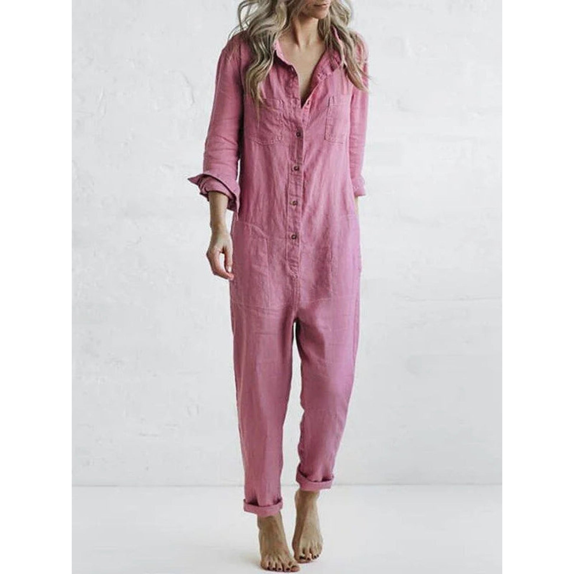 Casual Jumpsuit - Långärmad - Knäppt - Boilerdräkt - Jumpsuit för kvinnor-Mira Lina