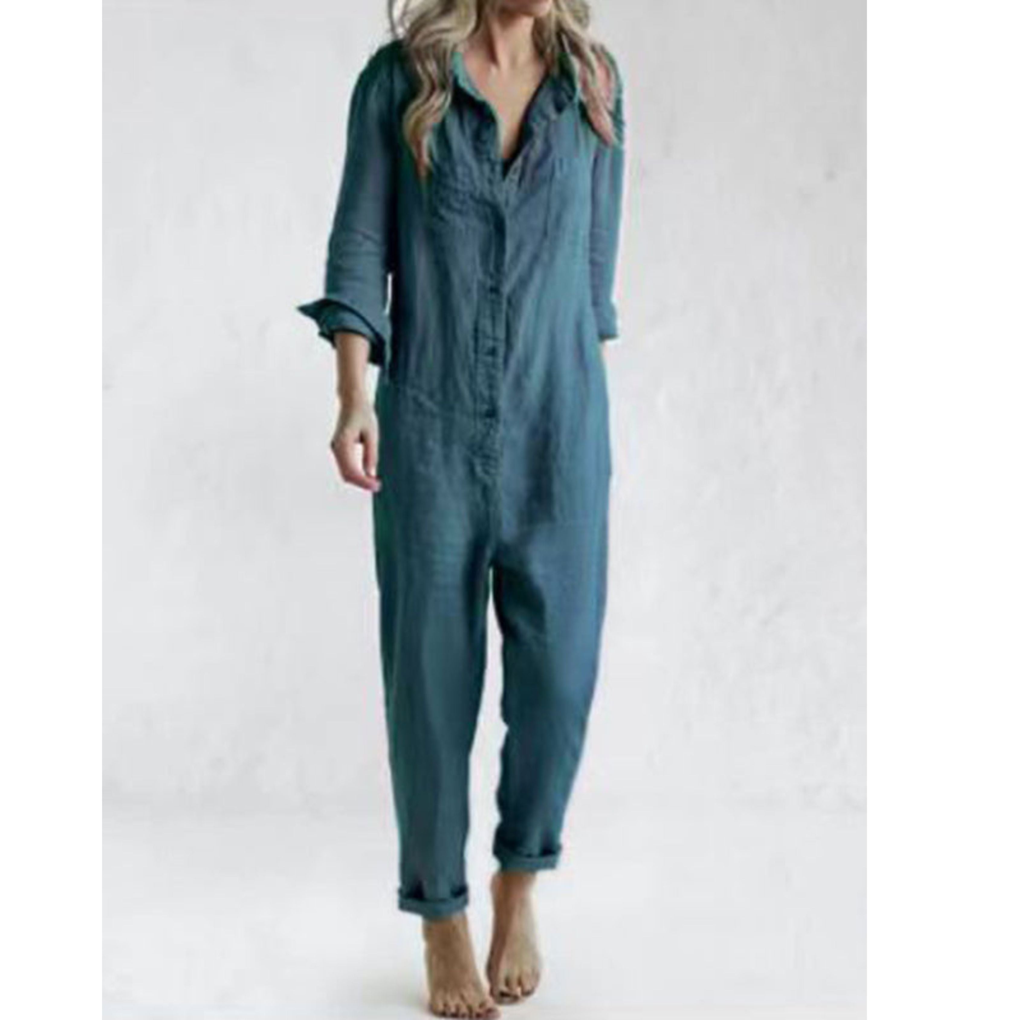 Casual Jumpsuit - Långärmad - Knäppt - Boilerdräkt - Jumpsuit för kvinnor-Mira Lina