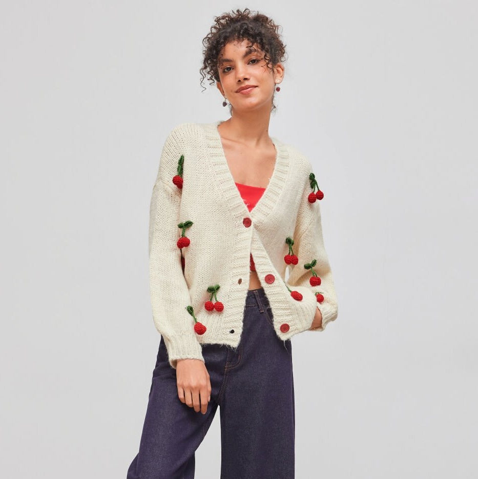 Cherry Cardigan | Knäppt | V-ringad | Stickad kofta | Damkofta-Mira Lina