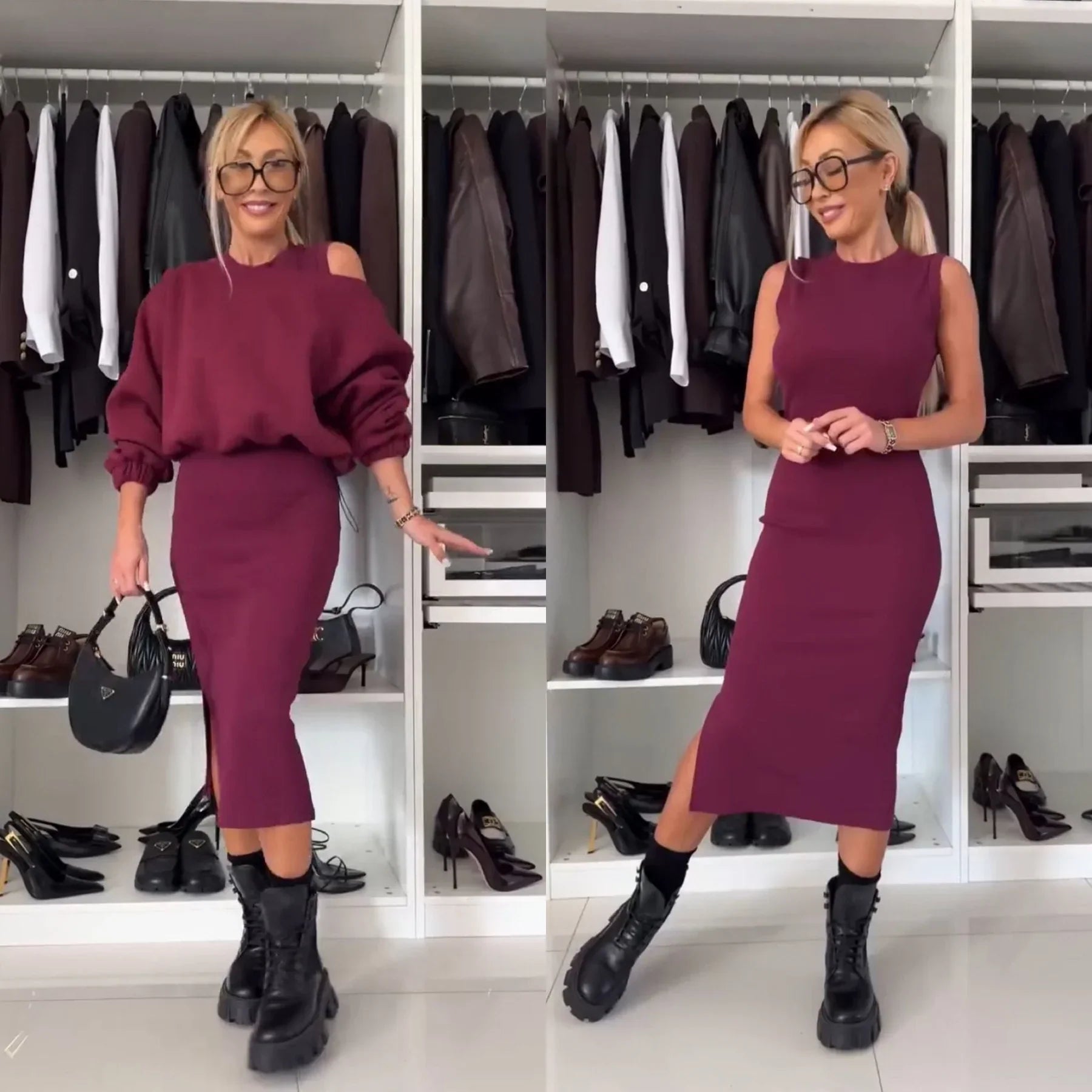 Co-Ord Set - Bodycon midiklänning och sweatshirt för kvinnor-Mira Lina