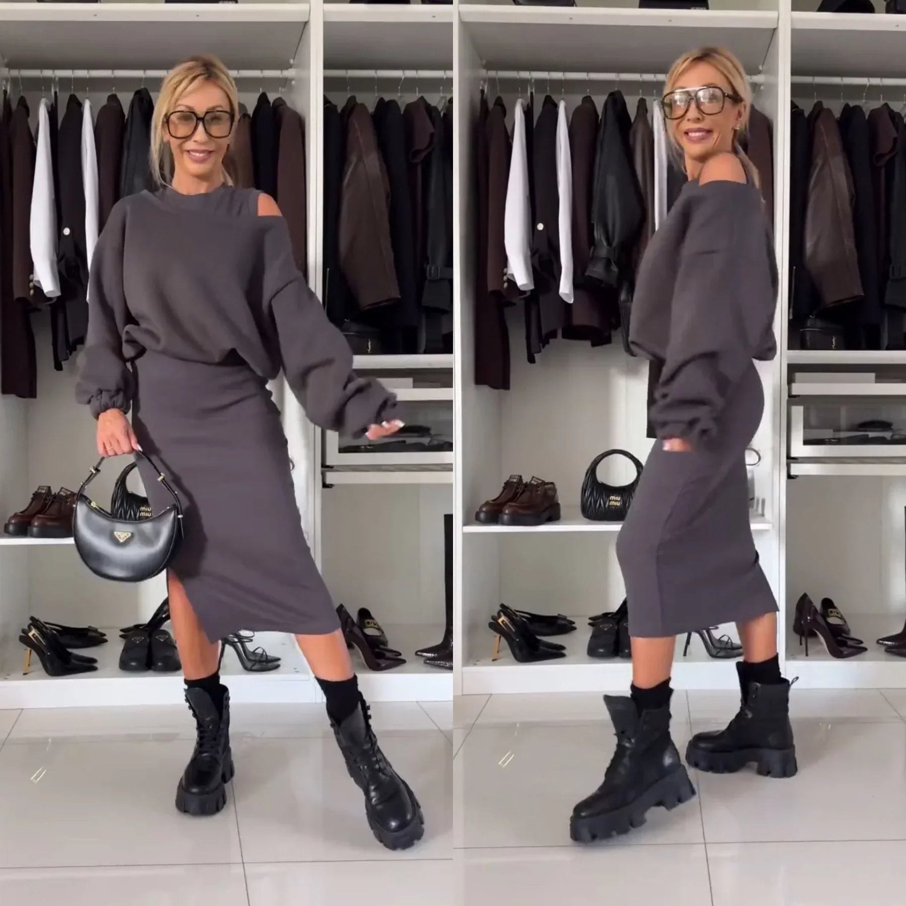 Co-Ord Set - Bodycon midiklänning och sweatshirt för kvinnor-Mira Lina