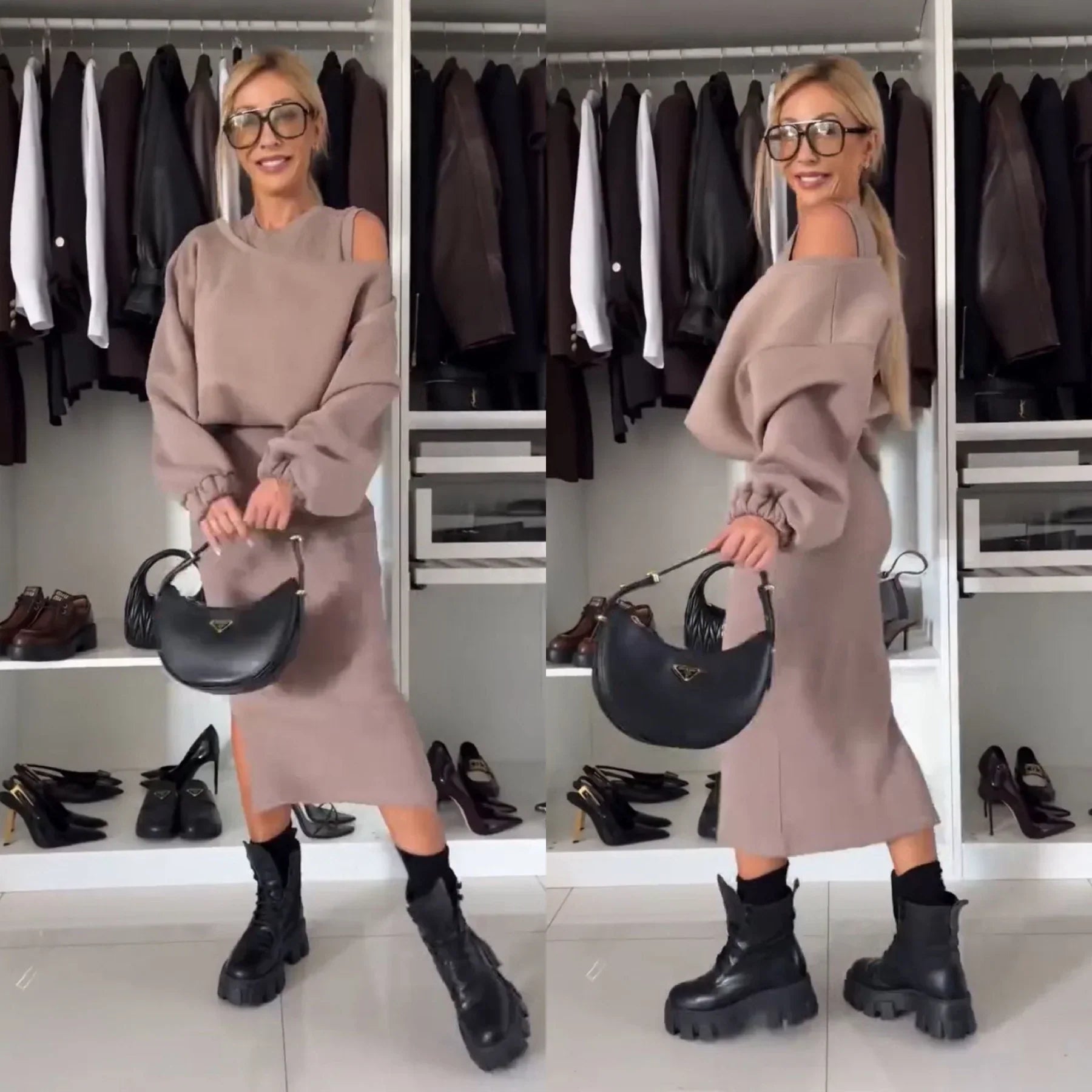 Co-Ord Set - Bodycon midiklänning och sweatshirt för kvinnor-Mira Lina