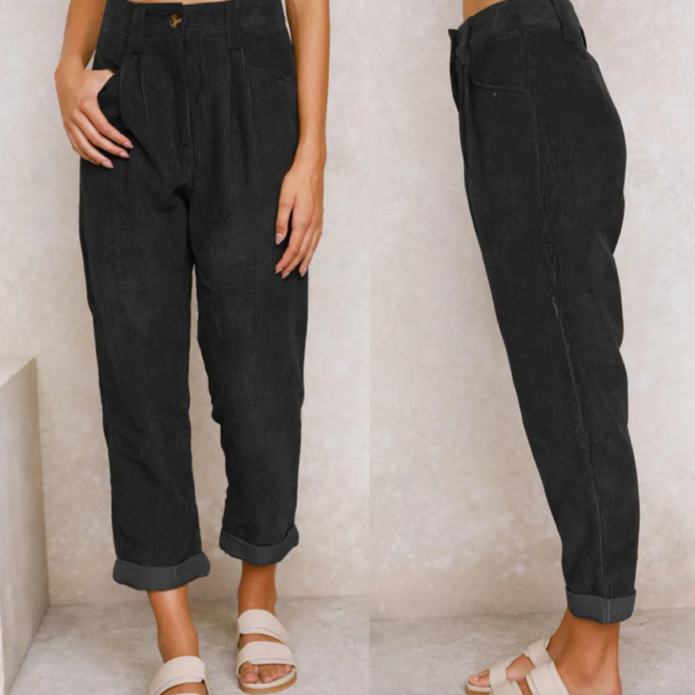 Cordbyxor | Corduroy | Hög midja | Baggybyxor | Dambyxor-Mira Lina