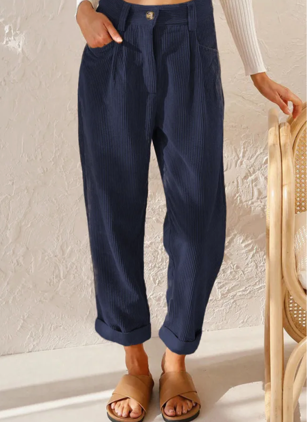 Cordbyxor | Corduroy | Hög midja | Baggybyxor | Dambyxor-Mira Lina