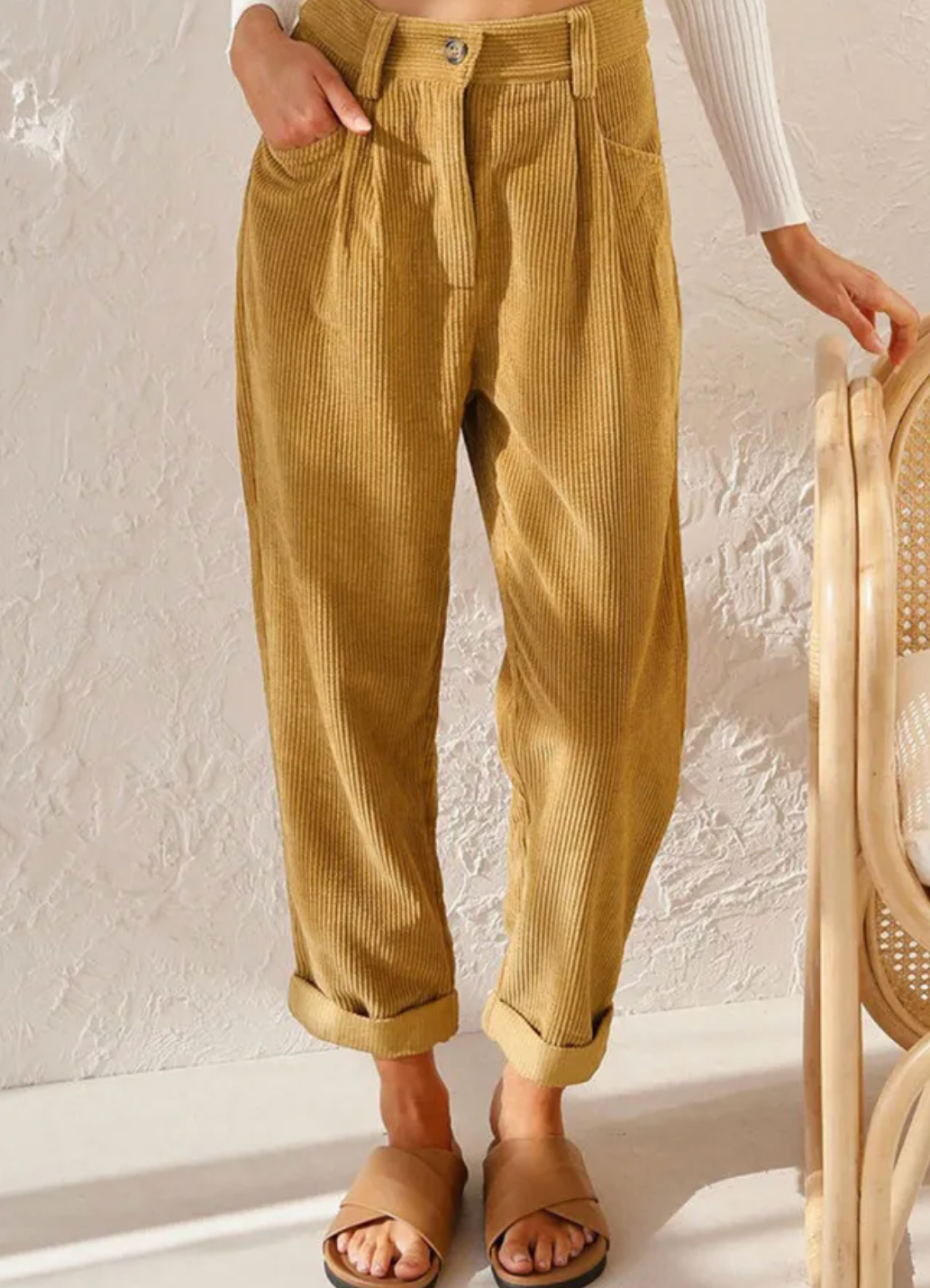 Cordbyxor | Corduroy | Hög midja | Baggybyxor | Dambyxor-Mira Lina