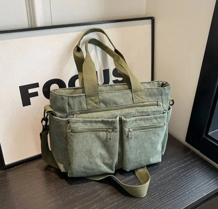 Corduroy Bag - Flerfackad axelväska för kvinnor med lång rem-Mira Lina