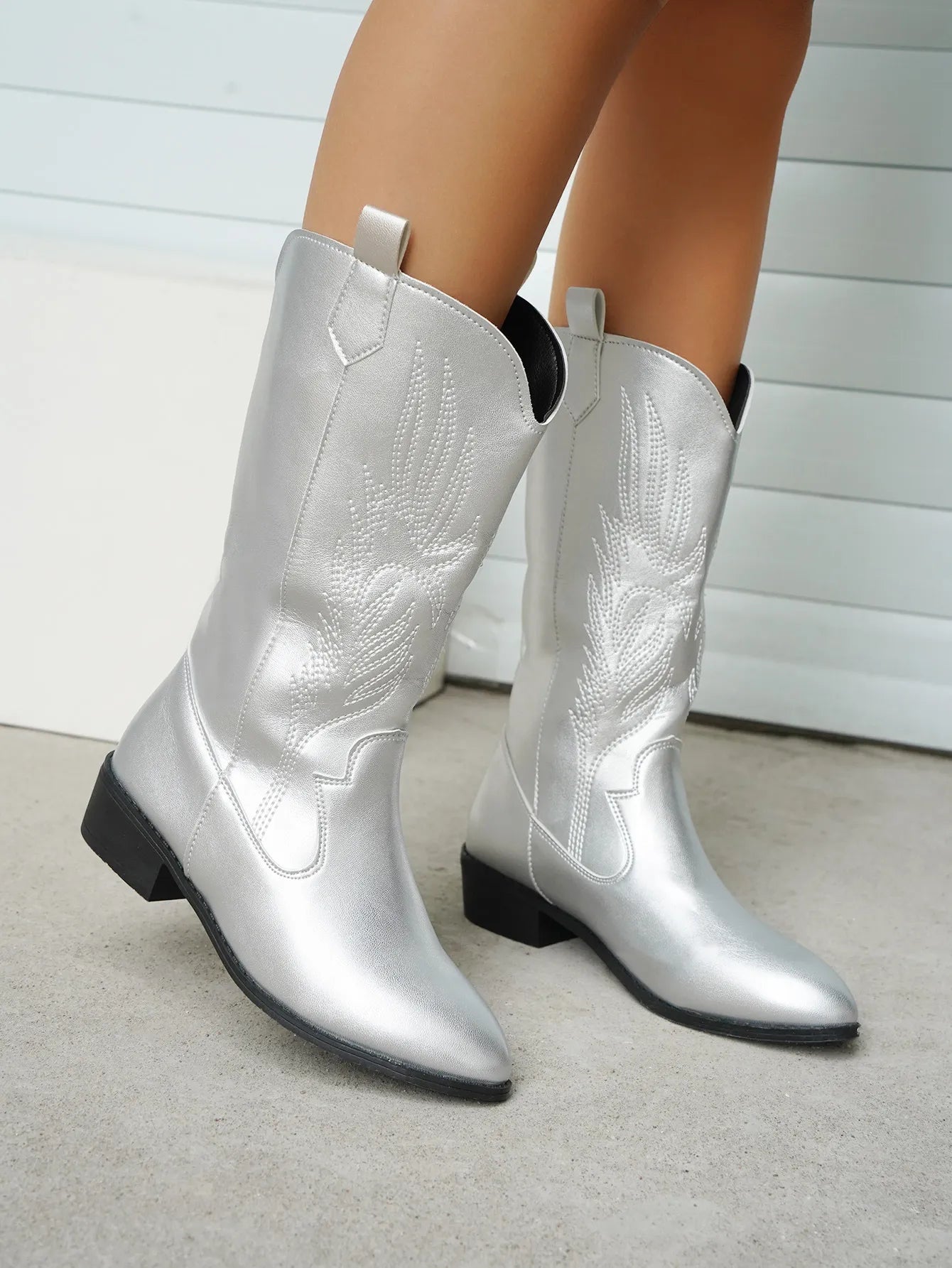 Cowgirl-stövlar - Metallic lågklackade Western Cowboy-stövlar för Kvinnor-Mira Lina