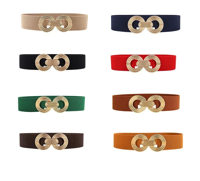 Dam Bälte - Stretch - Gul metallton spänne - Elastiskt bälte - Midjebälte-Mira Lina