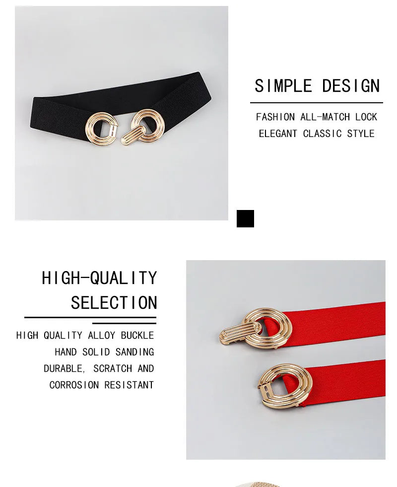 Dam Bälte - Stretch - Gul metallton spänne - Elastiskt bälte - Midjebälte-Mira Lina