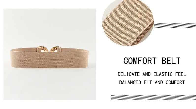 Dam Bälte - Stretch - Gul metallton spänne - Elastiskt bälte - Midjebälte-Mira Lina