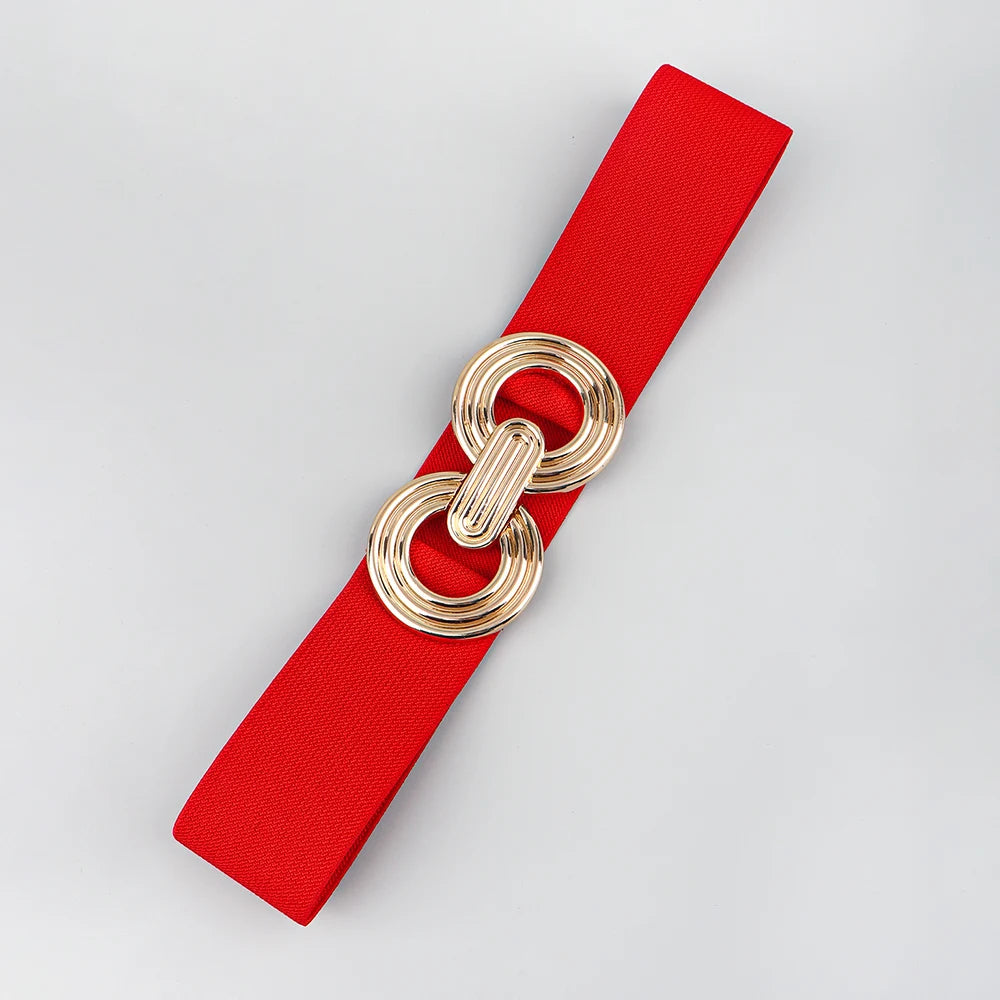 Dam Bälte - Stretch - Gul metallton spänne - Elastiskt bälte - Midjebälte-Mira Lina