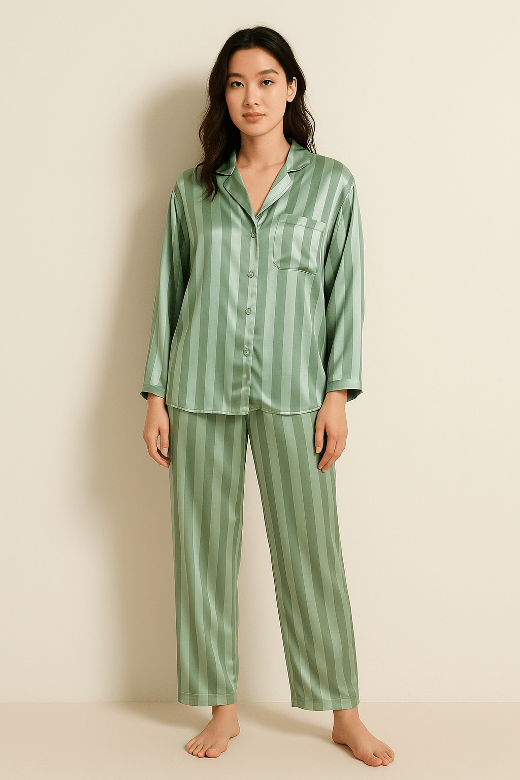Dampyjamas - Randig - Långärmad - Glansvävpyjamas - Pyjamaset-Mira Lina