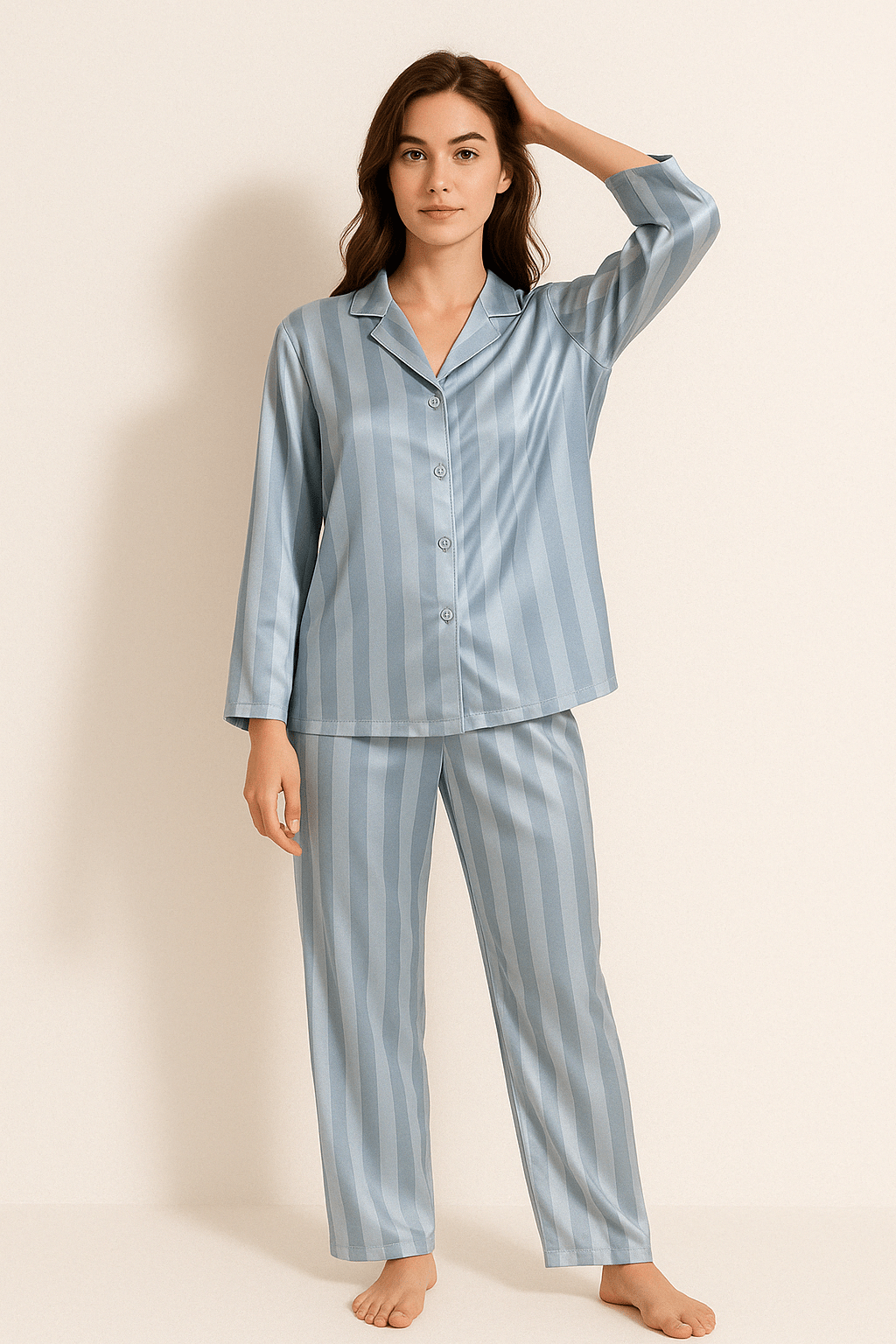 Dampyjamas - Randig - Långärmad - Glansvävpyjamas - Pyjamaset-Mira Lina