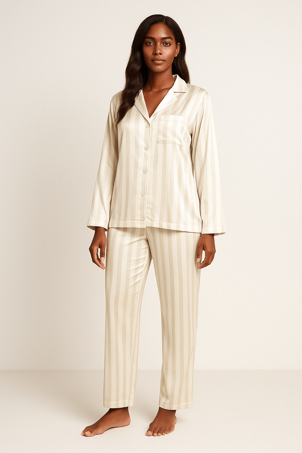 Dampyjamas - Randig - Långärmad - Glansvävpyjamas - Pyjamaset-Mira Lina