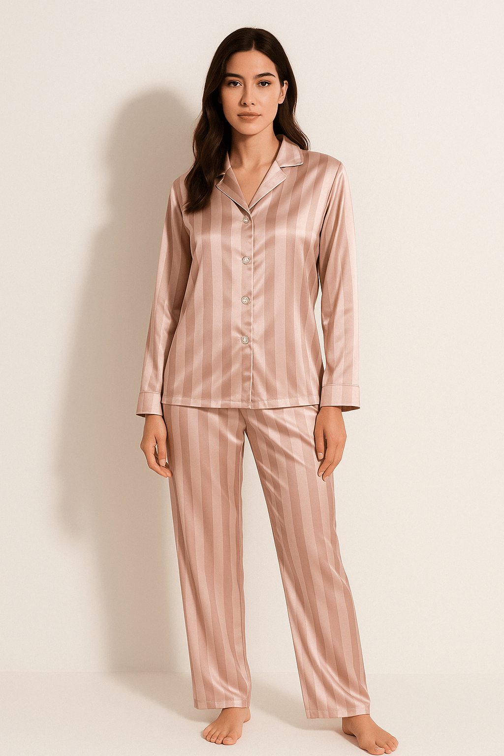 Dampyjamas - Randig - Långärmad - Glansvävpyjamas - Pyjamaset-Mira Lina