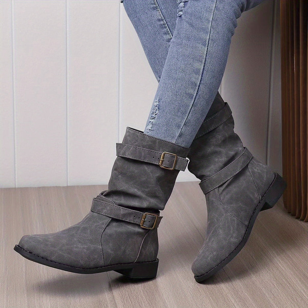 Damstövlar | Spänne | Vintage | Midkalvstövlar | Slouchy stövlar-Mira Lina