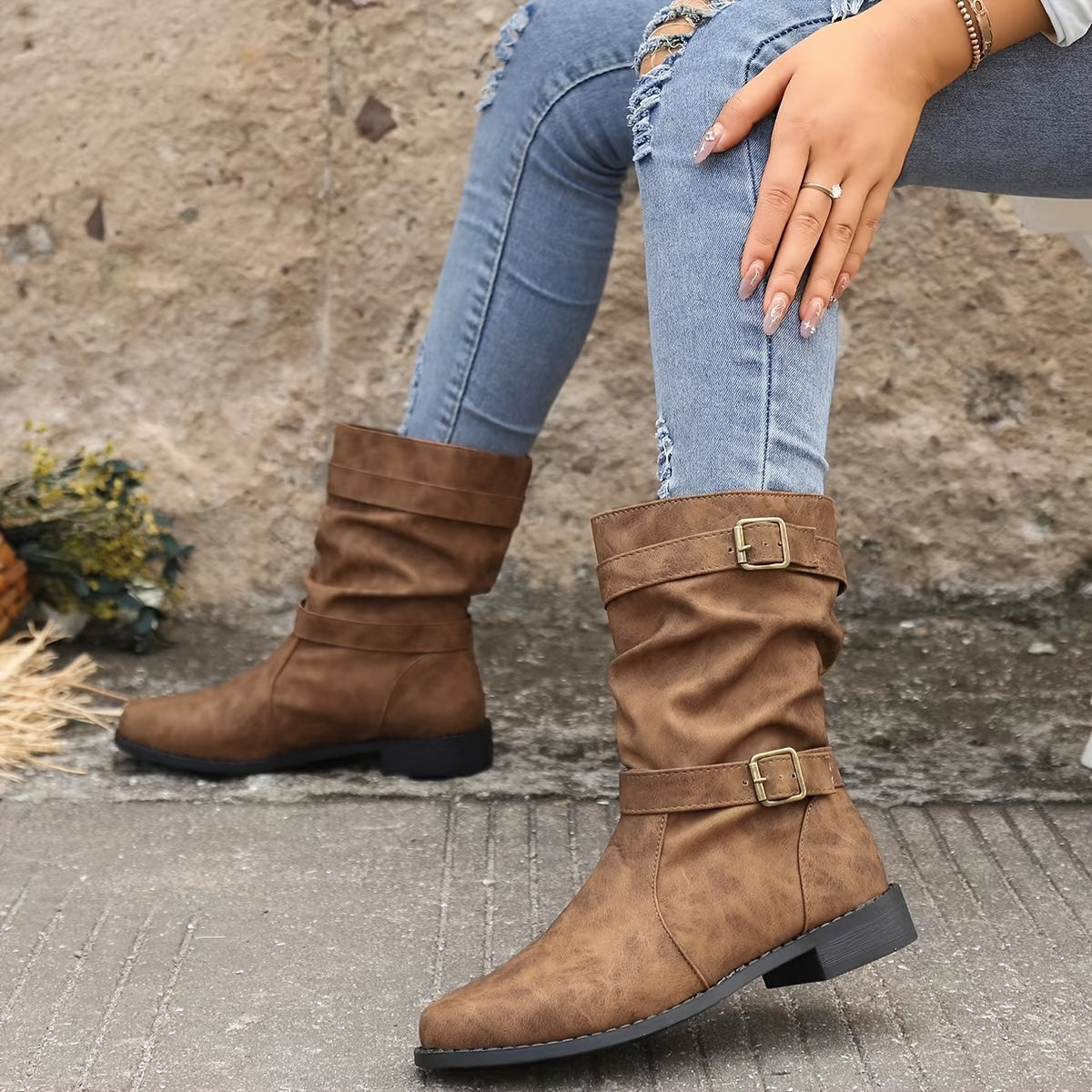 Damstövlar | Spänne | Vintage | Midkalvstövlar | Slouchy stövlar-Mira Lina