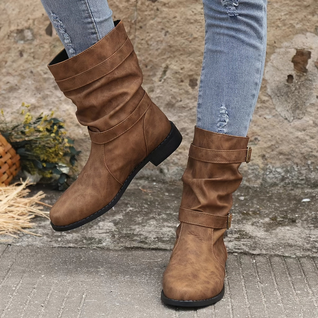 Damstövlar | Spänne | Vintage | Midkalvstövlar | Slouchy stövlar-Mira Lina