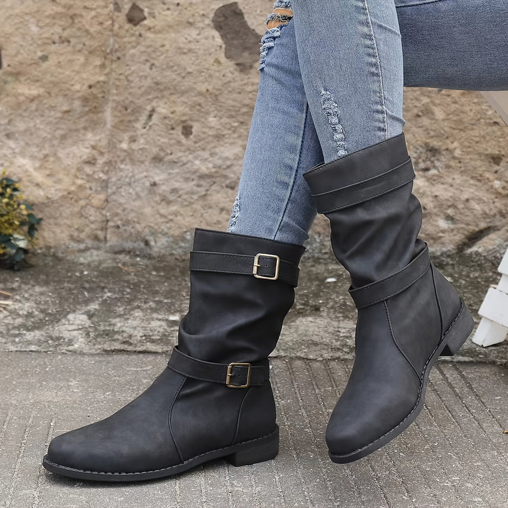 Damstövlar | Spänne | Vintage | Midkalvstövlar | Slouchy stövlar-Mira Lina
