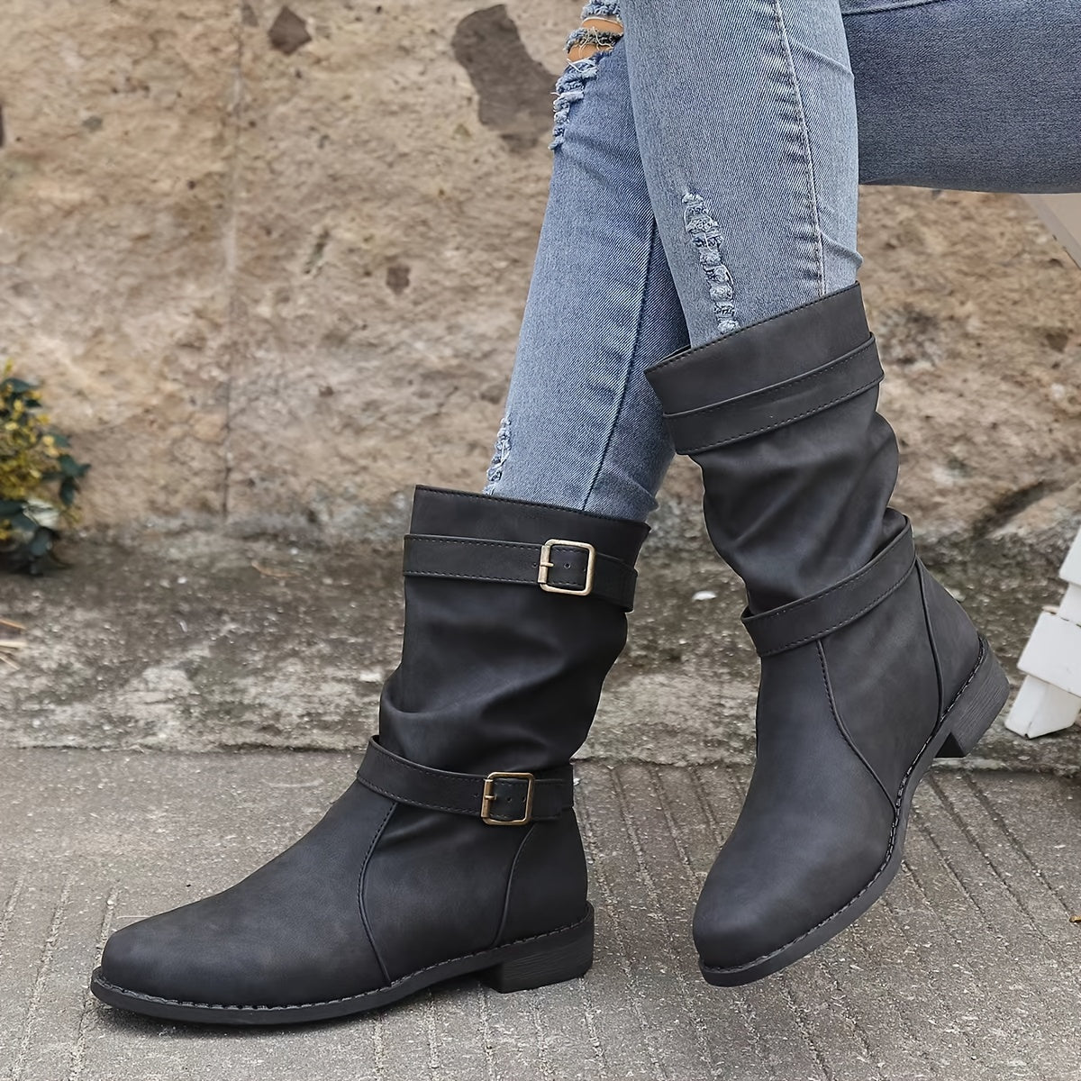 Damstövlar | Spänne | Vintage | Midkalvstövlar | Slouchy stövlar-Mira Lina