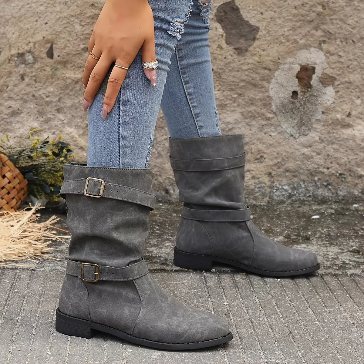 Damstövlar | Spänne | Vintage | Midkalvstövlar | Slouchy stövlar-Mira Lina