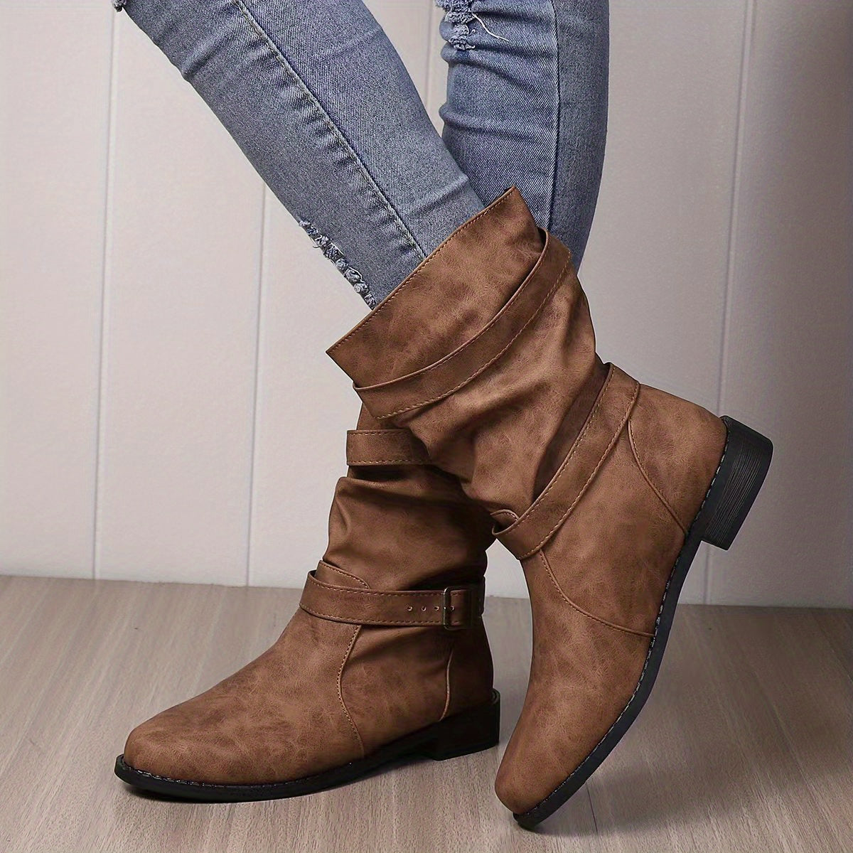 Damstövlar | Spänne | Vintage | Midkalvstövlar | Slouchy stövlar-Mira Lina