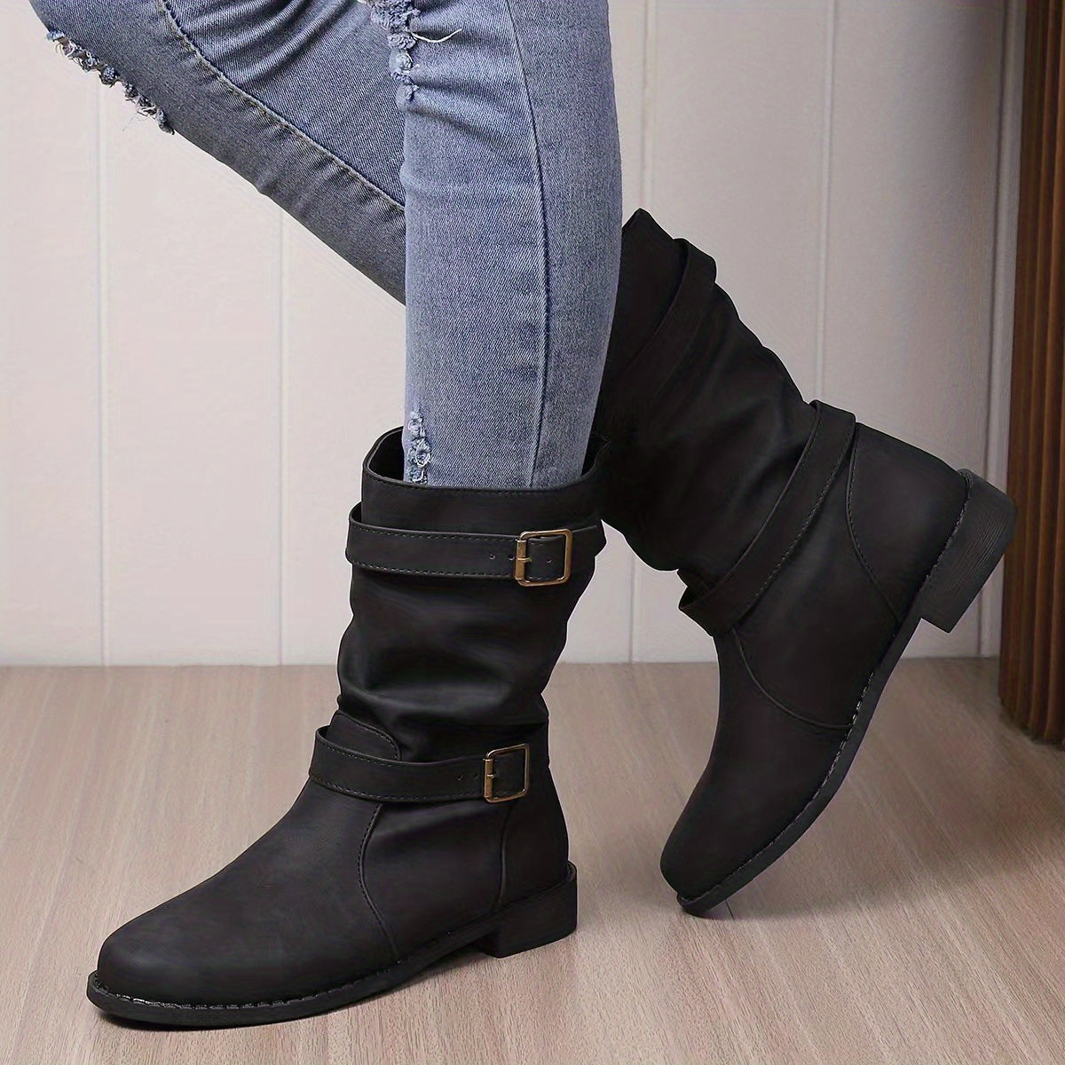 Damstövlar | Spänne | Vintage | Midkalvstövlar | Slouchy stövlar-Mira Lina