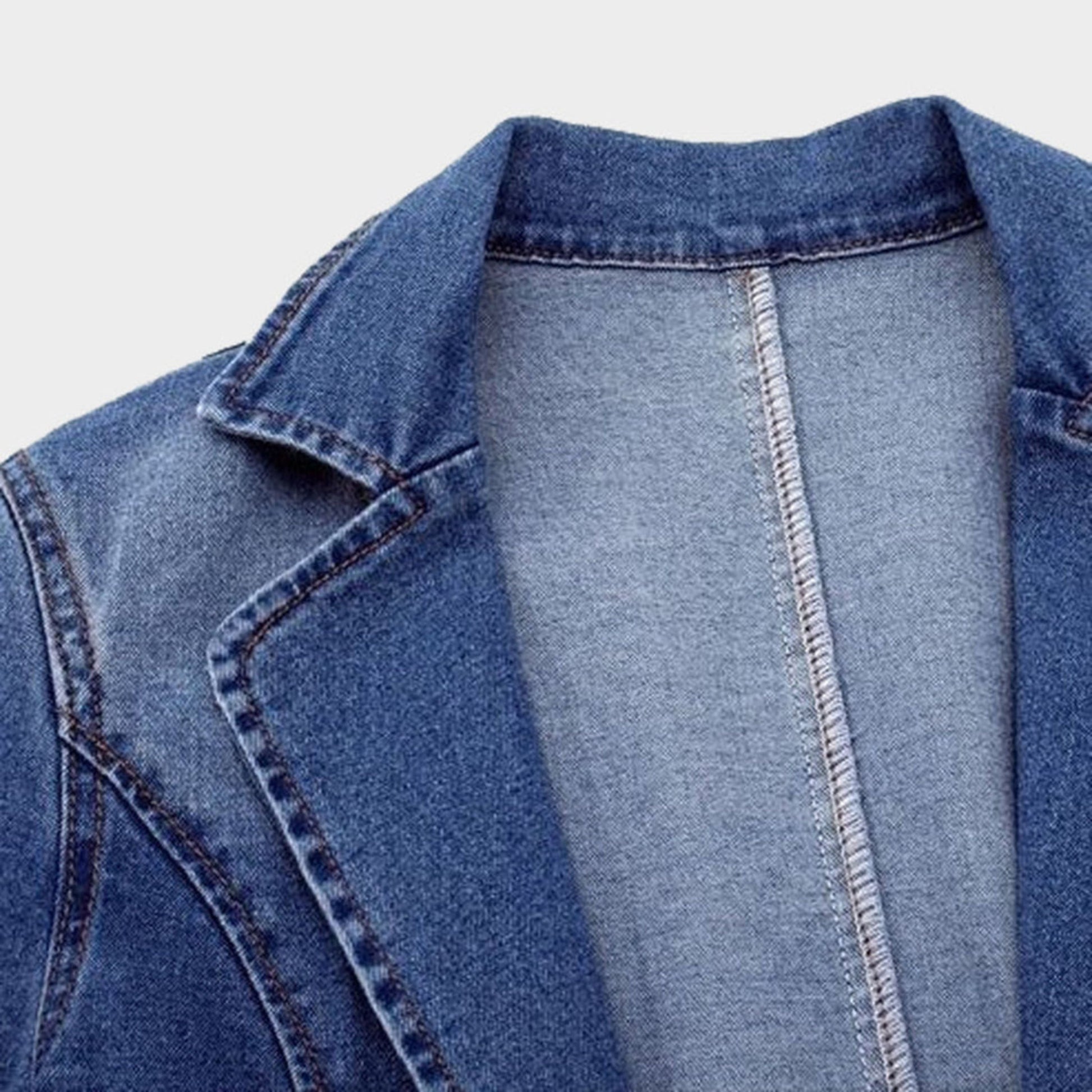 Denim Blazer - Casual Loose Fit Enkelknäppt Blazerjacka i denim för kvinnor-Mira Lina