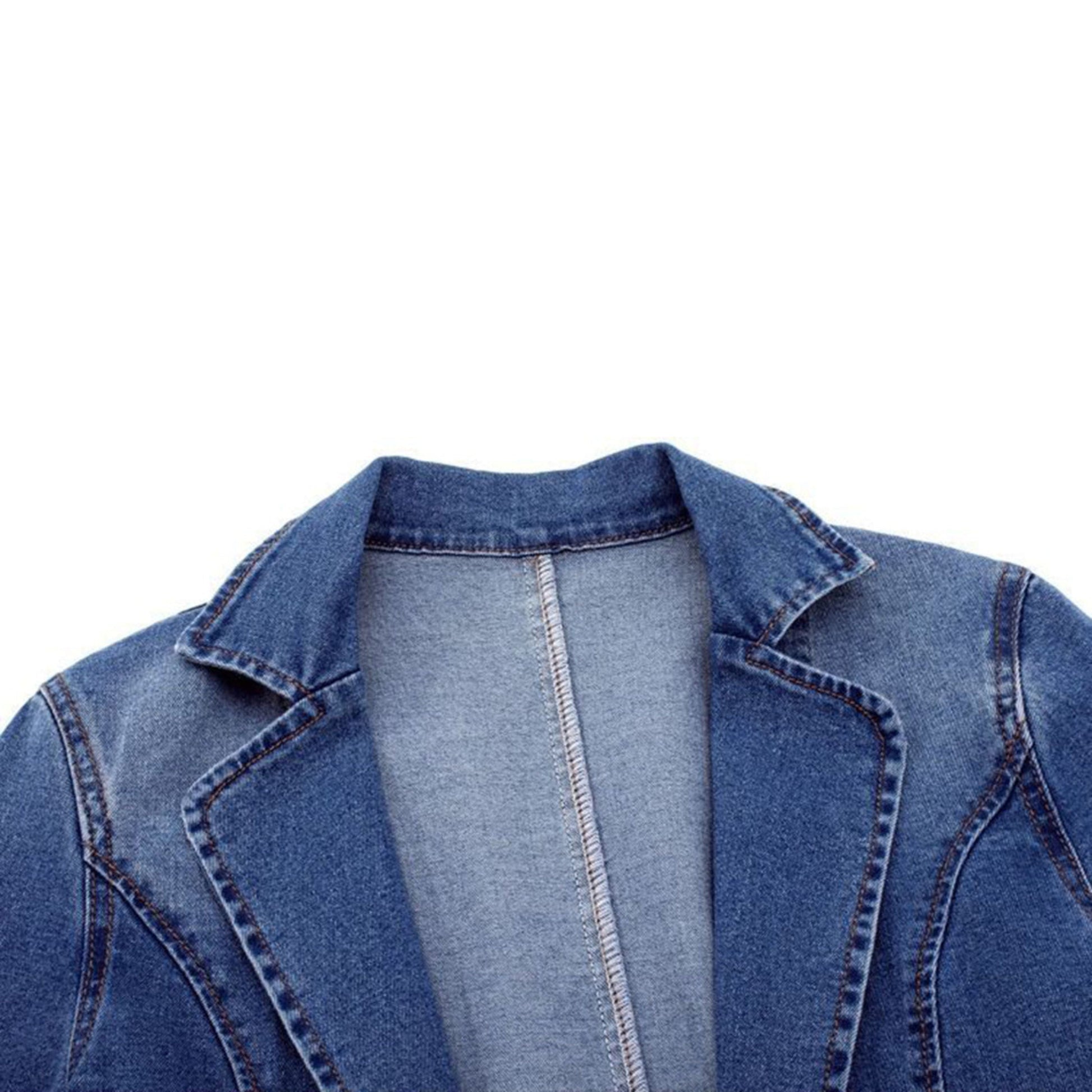 Denim Blazer - Casual Loose Fit Enkelknäppt Blazerjacka i denim för kvinnor-Mira Lina
