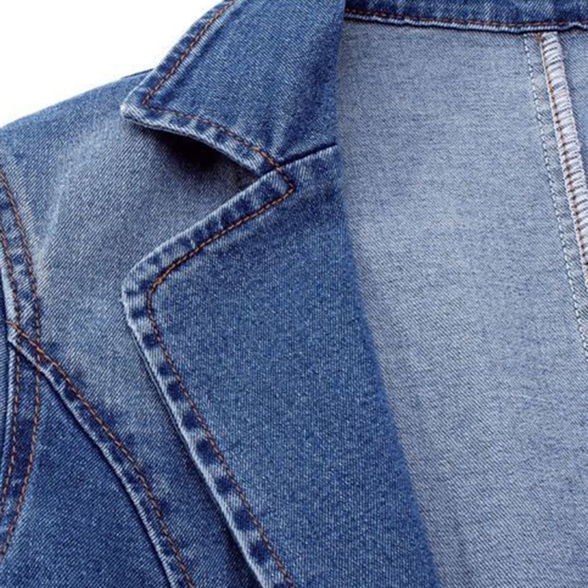Denim Blazer - Casual Loose Fit Enkelknäppt Blazerjacka i denim för kvinnor-Mira Lina