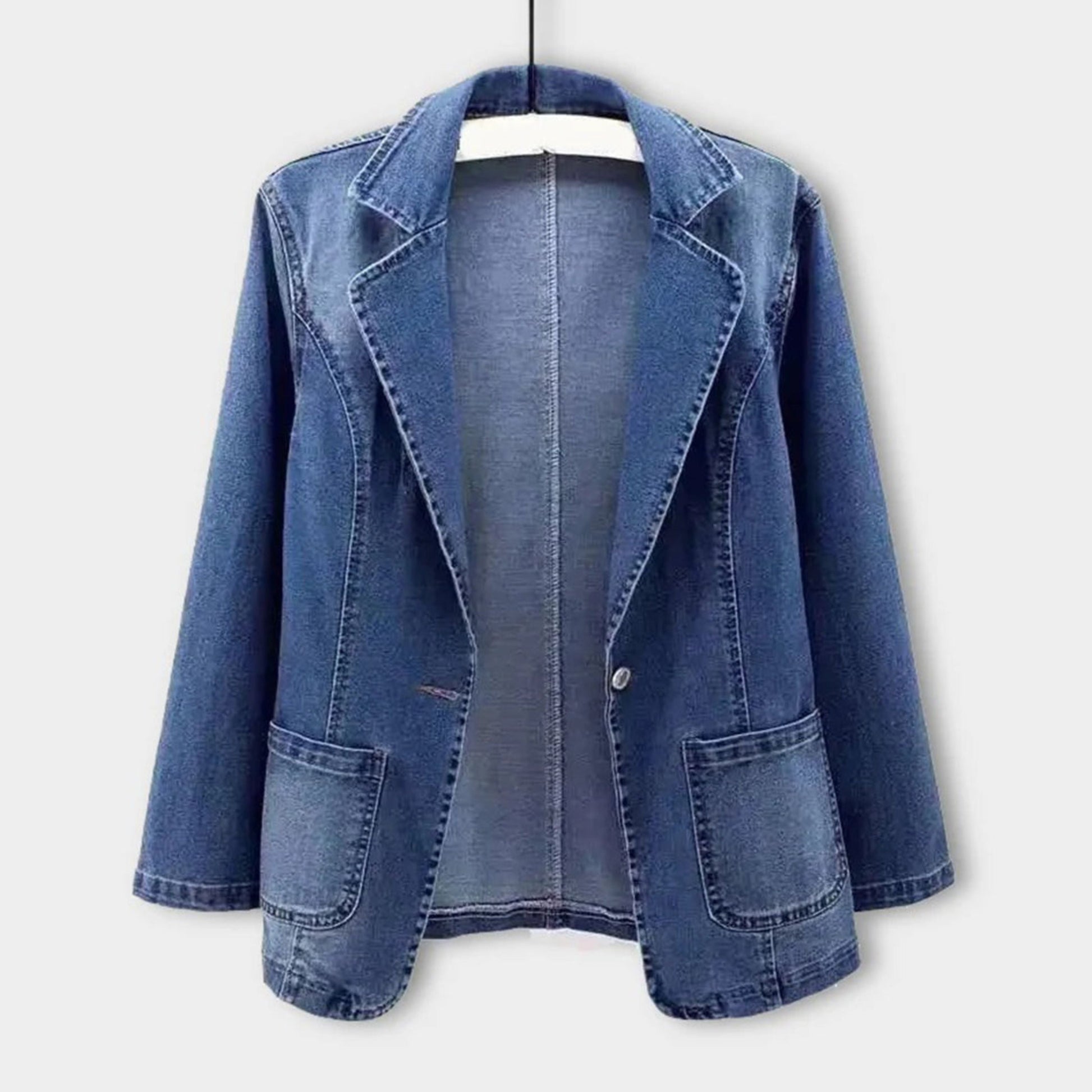 Denim Blazer - Casual Loose Fit Enkelknäppt Blazerjacka i denim för kvinnor-Mira Lina