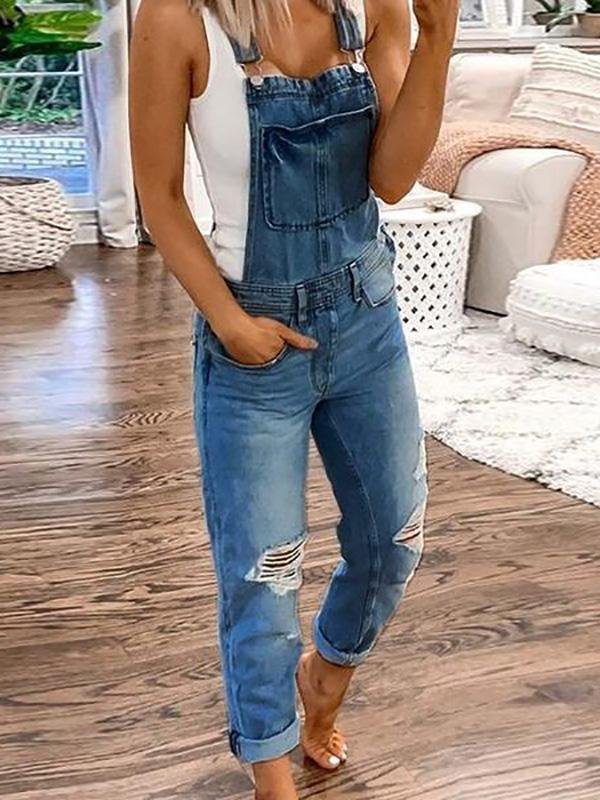 Denim Overalls - Rippade - Ärmlösa - Denim Dungarees - Jumpsuit Denim Dam-Mira Lina
