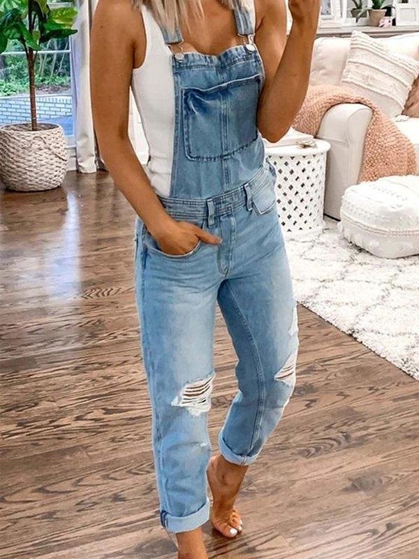 Denim Overalls - Rippade - Ärmlösa - Denim Dungarees - Jumpsuit Denim Dam-Mira Lina
