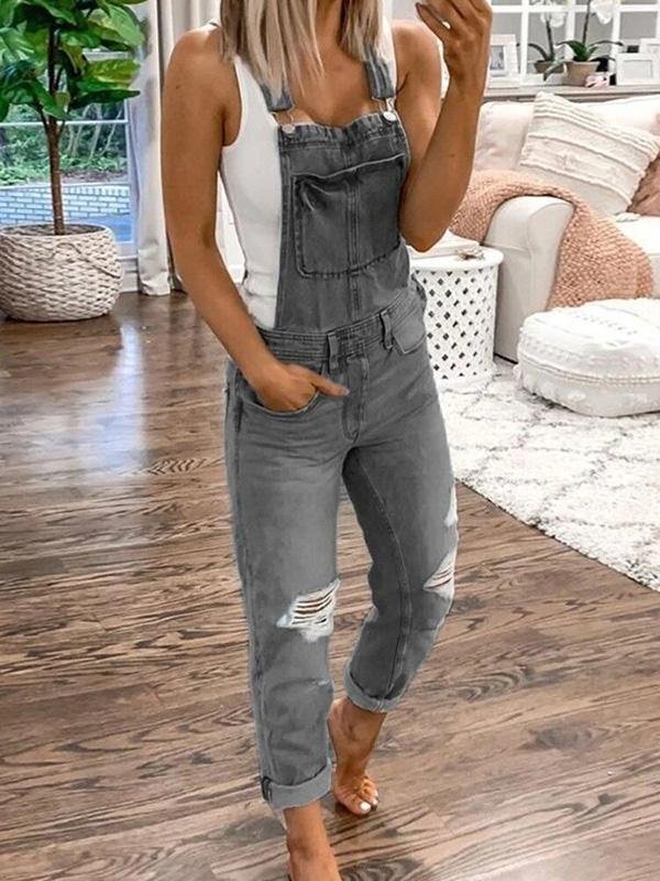 Denim Overalls - Rippade - Ärmlösa - Denim Dungarees - Jumpsuit Denim Dam-Mira Lina