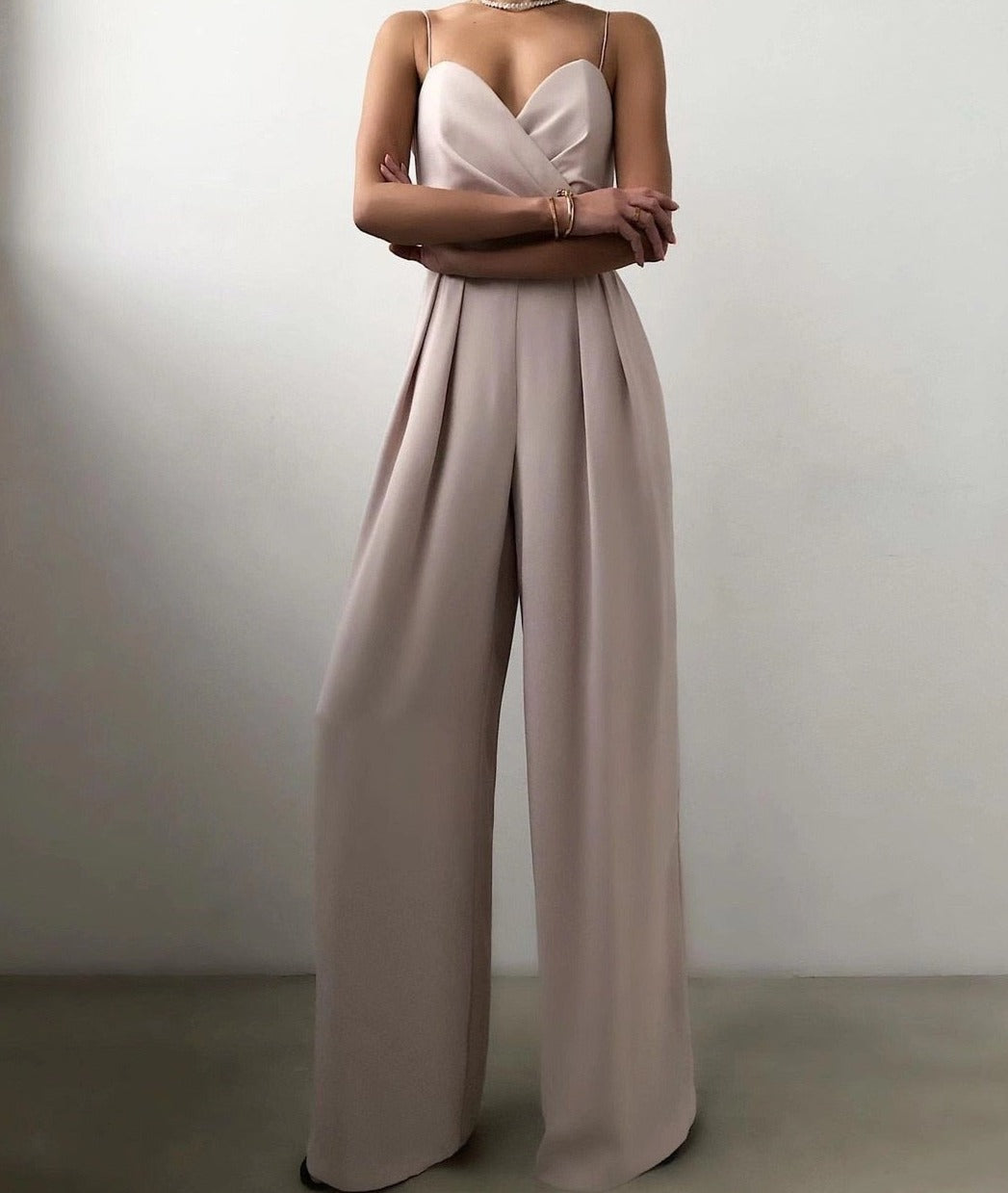 Elegant jumpsuit | Ärmlös | Spaghettistroppar | Jumpsuit med vida ben | Jumpsuit för kvinnor-Mira Lina