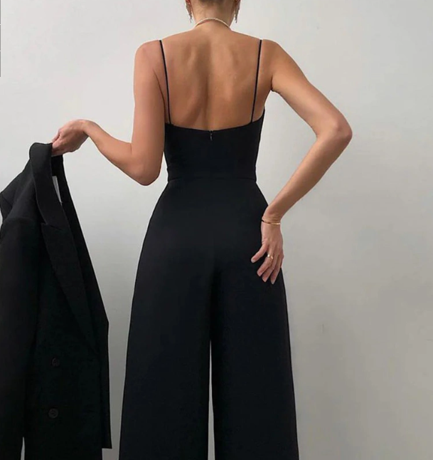 Elegant jumpsuit | Ärmlös | Spaghettistroppar | Jumpsuit med vida ben | Jumpsuit för kvinnor-Mira Lina
