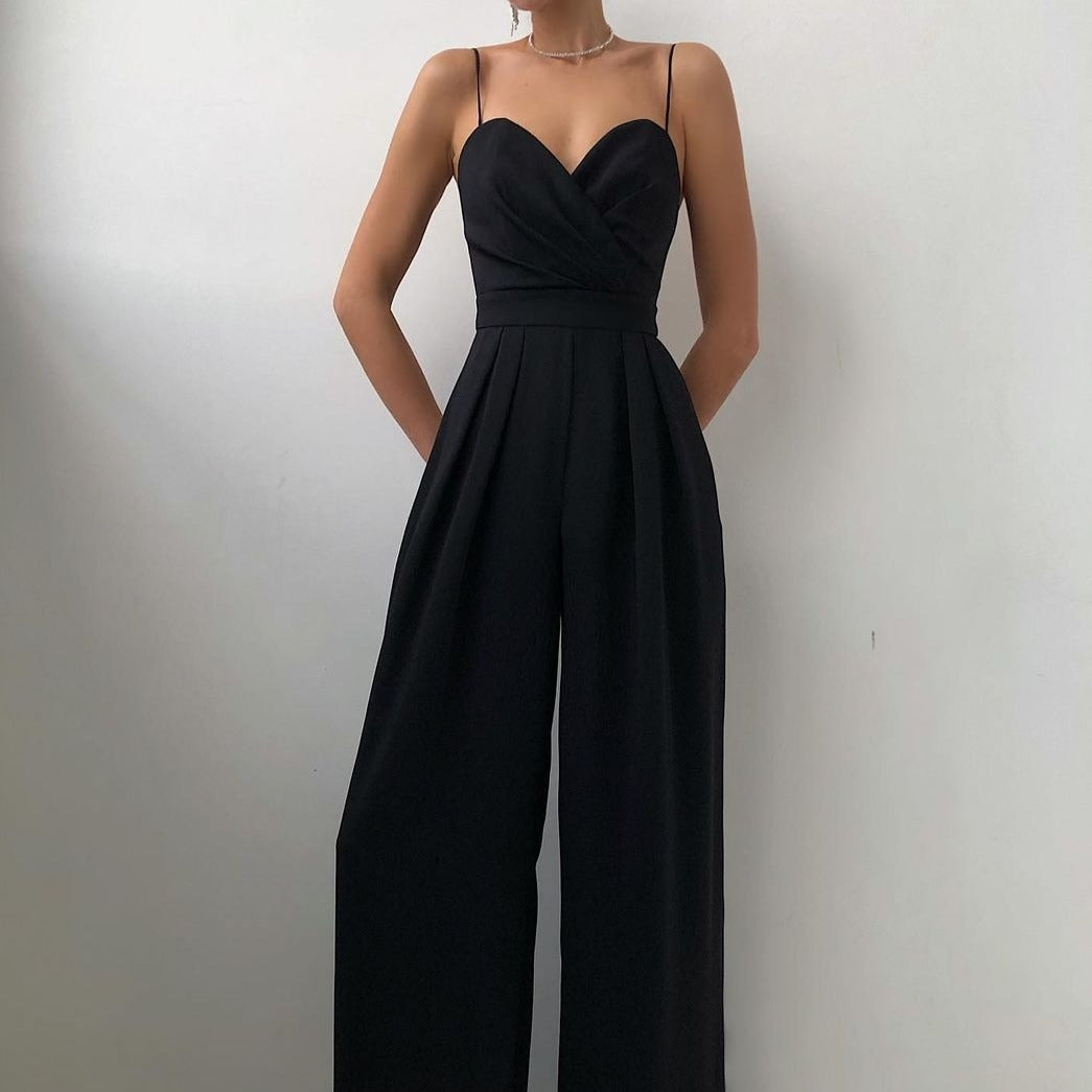 Elegant jumpsuit | Ärmlös | Spaghettistroppar | Jumpsuit med vida ben | Jumpsuit för kvinnor-Mira Lina