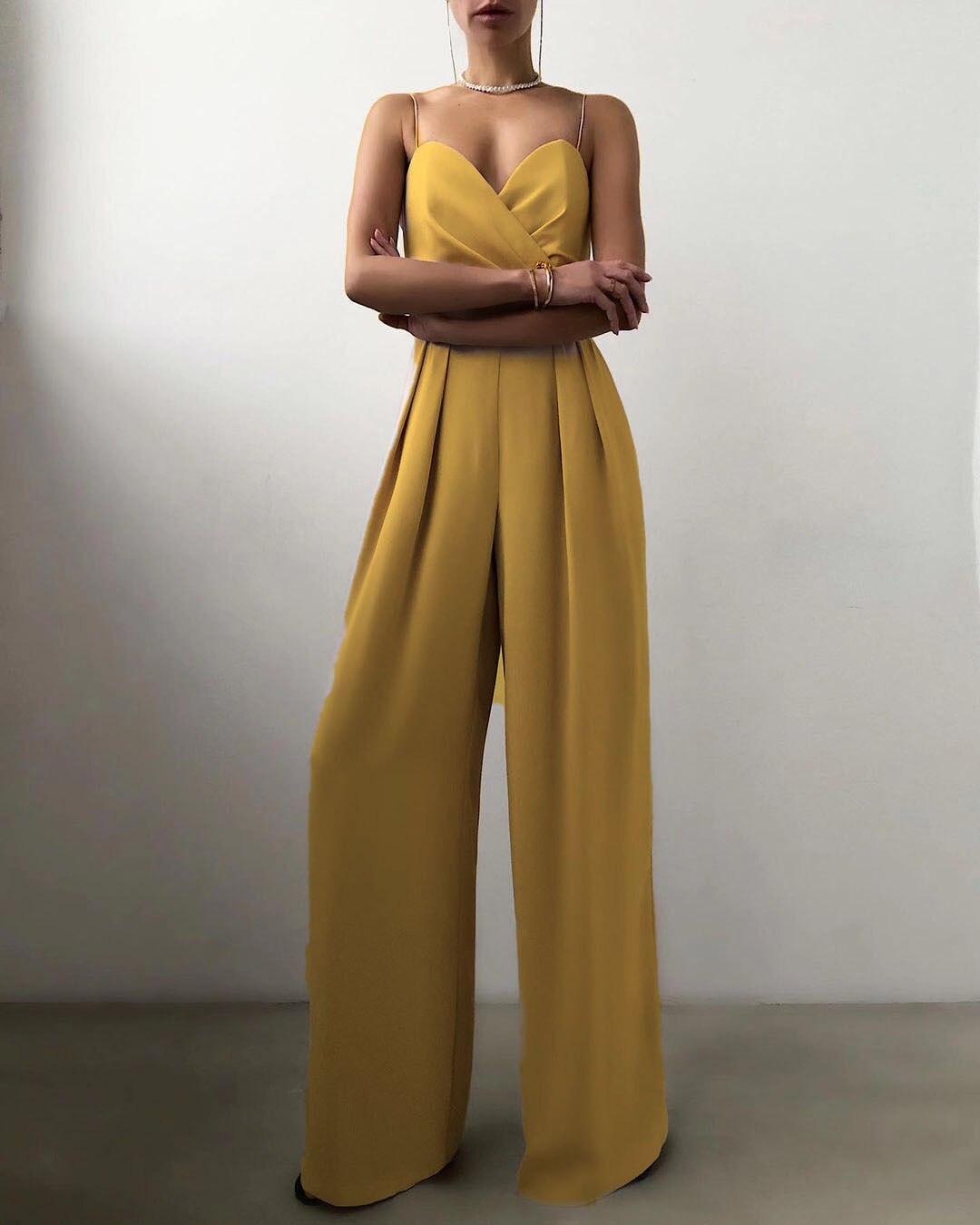 Elegant jumpsuit – Ärmlös plisserad jumpsuit med vida ben för fest för kvinnor-Mira Lina