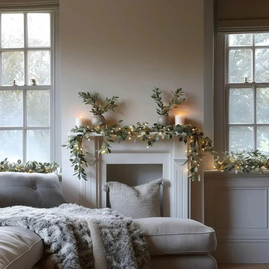 Eukalyptuskrans | Konstgjord | LED | Konstgjort julgransgrönska | Grönskande krans-Mira Lina