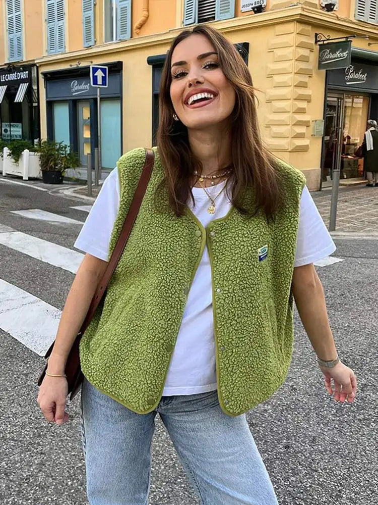 Fleece Gilet - Ärmlös - Loose Fit - Bodywarmer - Fleece Vest Jacka Dam-Mira Lina